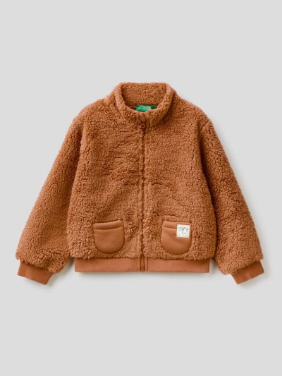 Benetton Teddy Look Zip Sweatshirt Kinderen Camel | BE238567