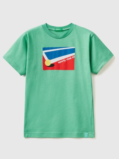 Benetton Tennis Print Short Sleeve T-shirts Kinderen Groen | BE786148