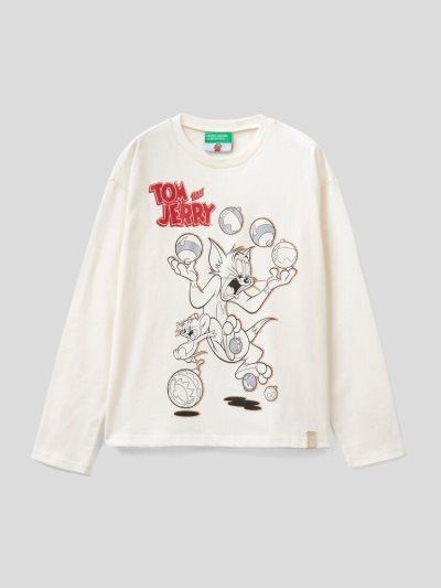 Benetton Tom & Jerry Christmas Long Sleeve T-shirts Kinderen Wit | BE338456