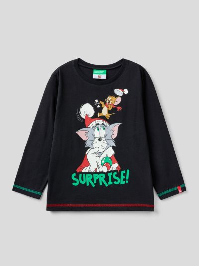 Benetton Tom & Jerry Christmas Long Sleeve T-shirts Kinderen Zwart | BE795984