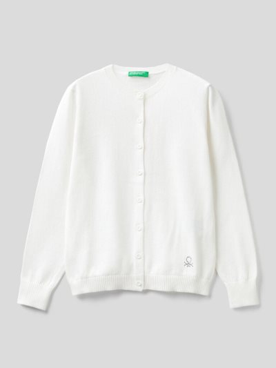 Benetton Tricot 100% Katoenen Cardigan Kinderen Wit | BE826274