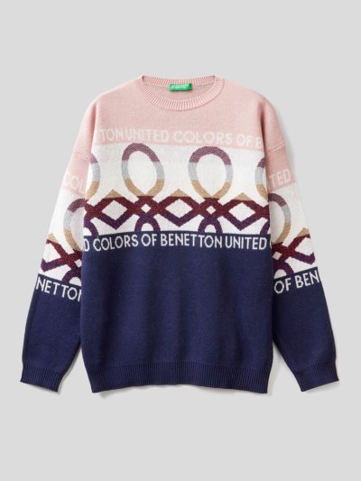 Benetton Tricot Logo Inlays Truien Kinderen Donkerblauw | BE495171