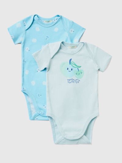 Benetton Two Organic Katoenen Kort Sleeve Bodysuits Kinderen Lichtblauw | BE814599