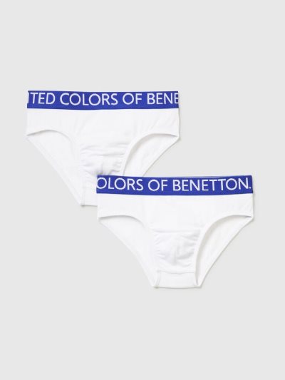 Benetton Two Pairs Of Logoed Elastic Slips Kinderen Wit | BE409700