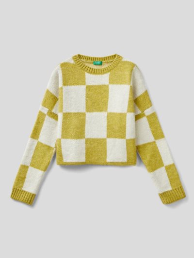 Benetton Two-tone Check Truien Kinderen Geel | BE931630