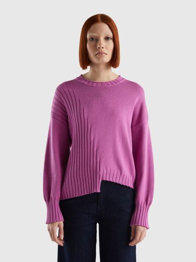 Benetton Uneven Bottom Crew Neck Sweaters Dames Roze | BE979358