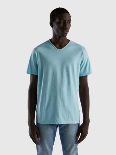 Benetton V-neck 100% Katoenen Short Sleeve T-shirts Heren Turquoise | BE014973