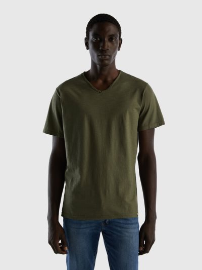 Benetton V-neck 100% Katoenen Short Sleeve T-shirts Heren Groen | BE681014