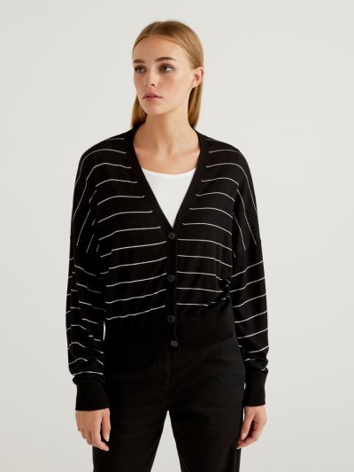 Benetton V-neck Cashmere Blend Cardigan Dames Zwart | BE761020