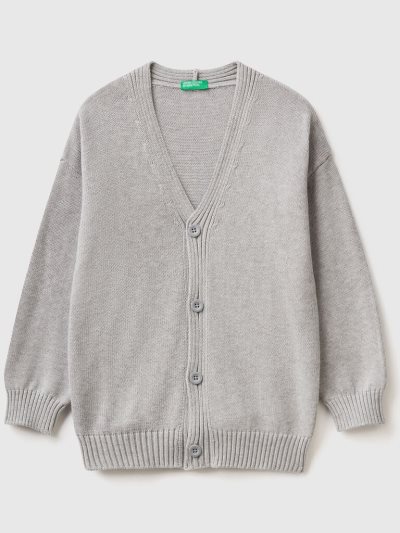 Benetton V-neck Katoenen Cardigan Kinderen Lichtgrijs | BE556928