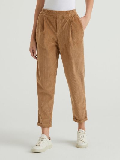 Benetton Velvet Stretch Taille Chinos Dames Camel | BE817546