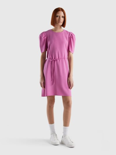 Benetton Viscose Blend Kort Jurken Dames Roze | BE190497