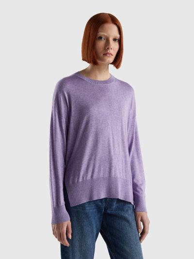 Benetton Viscose Blend Slits Crew Neck Sweaters Dames Lilac | BE798132