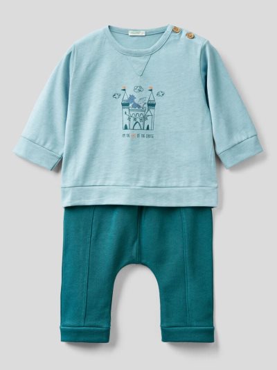 Benetton Warm 100% Katoenen Outfit Kinderen Lichtblauw | BE035031