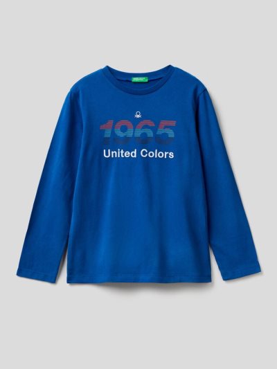 Benetton Warm 100% Organic Katoenen Long Sleeve T-shirts Kinderen Blauw | BE488561