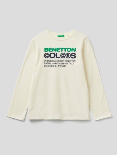 Benetton Warm 100% Organic Katoenen Long Sleeve T-shirts Kinderen Wit | BE570856