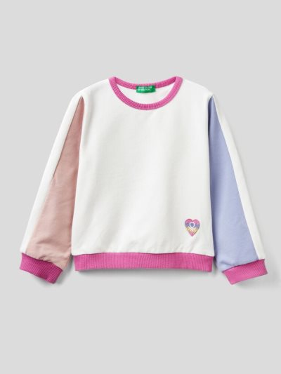 Benetton Warm Color Block Patch Sweatshirt Kinderen Wit | BE400664