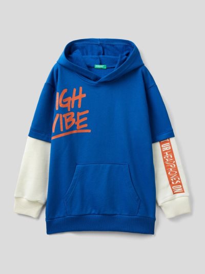 Benetton Warm Double Sleeves Hoodie Kinderen Blauw | BE323433