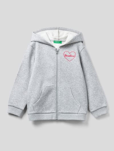 Benetton Warm Embroidered Logo Hoodie Kinderen Grijs | BE428743