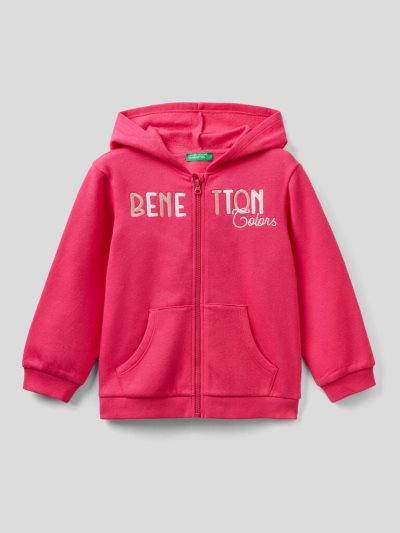 Benetton Warm Embroidered Logo Hoodie Kinderen Fuchsie | BE649464