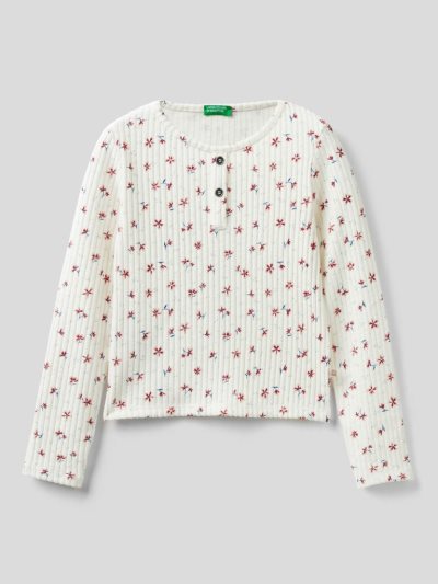 Benetton Warm Floral Print Long Sleeve T-shirts Kinderen Wit | BE858871