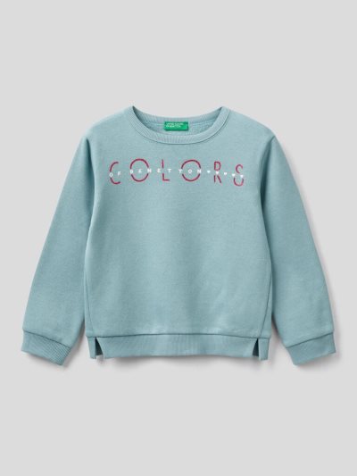 Benetton Warm Glittery Print Sweatshirt Kinderen Lichtblauw | BE907758