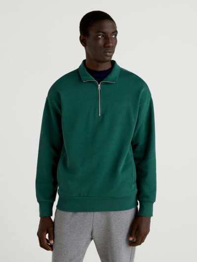 Benetton Warm High Neck Zip Sweatshirt Heren Donkergroen | BE826294