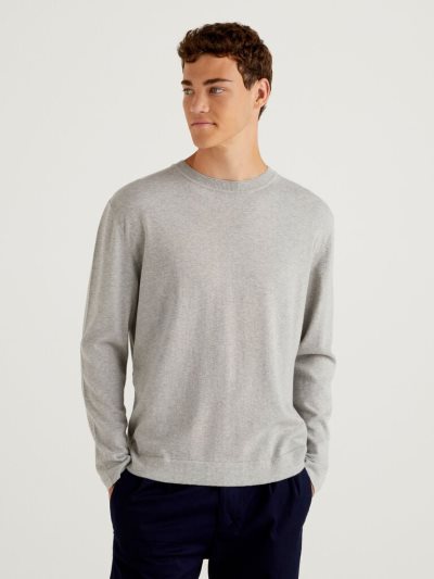 Benetton Warm Katoenen Crew Neck Sweaters Heren Grijs | BE115985