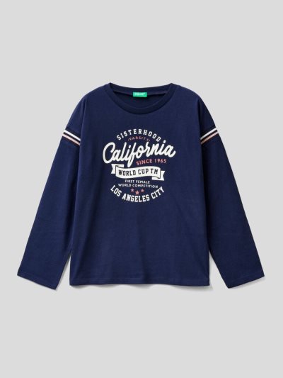 Benetton Warm Katoenen Glitter Long Sleeve T-shirts Kinderen Donkerblauw | BE133498