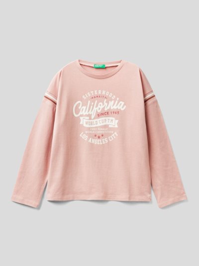 Benetton Warm Katoenen Glitter Long Sleeve T-shirts Kinderen Roze | BE748760