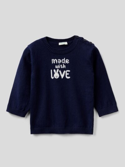 Benetton Warm Katoenen Inlay Truien Kinderen Donkerblauw | BE760270