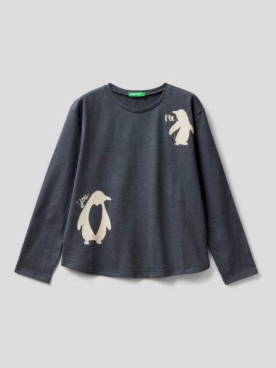 Benetton Warm Katoenen Long Sleeve T-shirts Kinderen Donkergrijs | BE008721