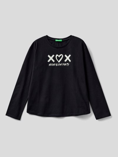 Benetton Warm Katoenen Long Sleeve T-shirts Kinderen Zwart | BE198872