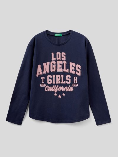 Benetton Warm Katoenen Long Sleeve T-shirts Kinderen Donkerblauw | BE721745