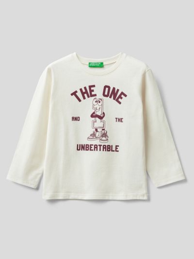 Benetton Warm Katoenen Print Long Sleeve T-shirts Kinderen Wit | BE354849