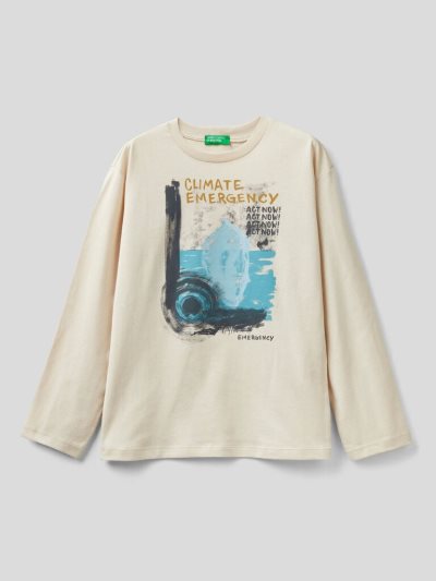 Benetton Warm Katoenen Print Long Sleeve T-shirts Kinderen Wit | BE441814