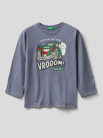 Benetton Warm Katoenen Print Long Sleeve T-shirts Kinderen Blauw | BE559701