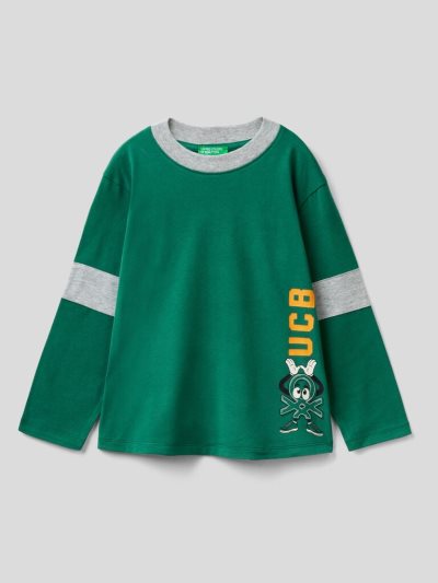 Benetton Warm Katoenen Print Long Sleeve T-shirts Kinderen Groen | BE603293