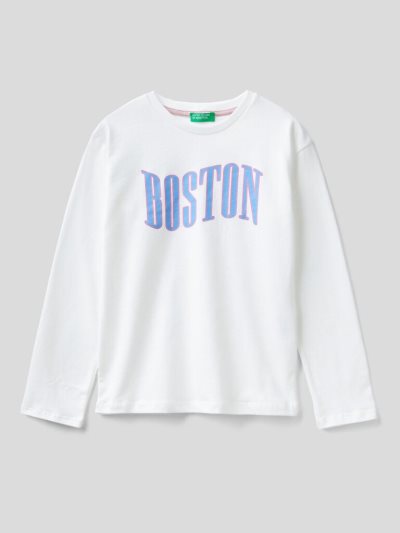 Benetton Warm Katoenen Print Long Sleeve T-shirts Kinderen Wit | BE913891