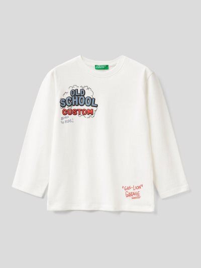 Benetton Warm Katoenen Print Long Sleeve T-shirts Kinderen Wit | BE938413