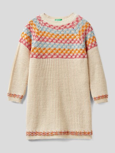 Benetton Warm Knit Jurken Kinderen Wit | BE551839