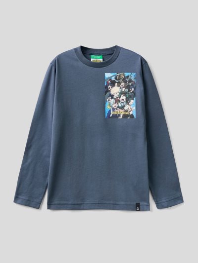 Benetton Warm "My Hero Academia" Long Sleeve T-shirts Kinderen Blauw | BE295442