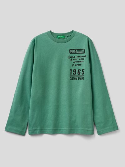 Benetton Warm Organic Katoenen Print Long Sleeve T-shirts Kinderen Groen | BE468856