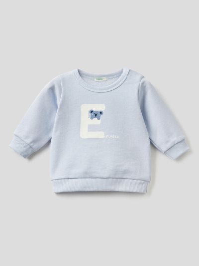 Benetton Warm Organic Katoenen Print Sweatshirt Kinderen Blauw | BE053842