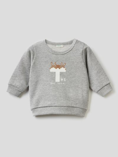 Benetton Warm Organic Katoenen Print Sweatshirt Kinderen Grijs | BE291349