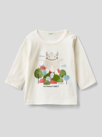 Benetton Warm Organic Katoenen Print T-shirts Kinderen Wit | BE517931