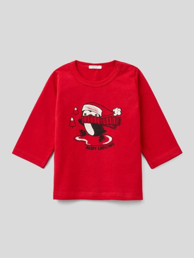 Benetton Warm Organic Katoenen Print T-shirts Kinderen Fuchsie | BE736951