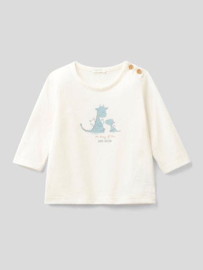 Benetton Warm Organic Katoenen T-shirts Kinderen Wit | BE002528