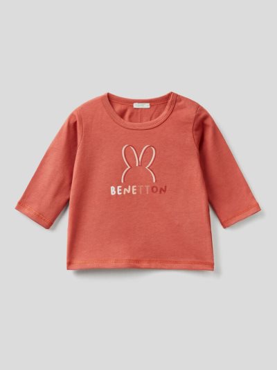 Benetton Warm Organic Katoenen T-shirts Kinderen Bruin | BE110845