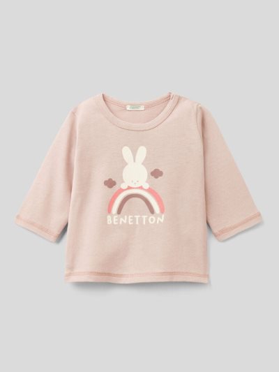 Benetton Warm Organic Katoenen T-shirts Kinderen Roze | BE135701